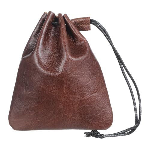HJZHII Leather Drawstring Pouch Small Drawstring Dice Pouches Storage Bags Vintage Medieval Coin Waterproof Cowhide Bag(Large)