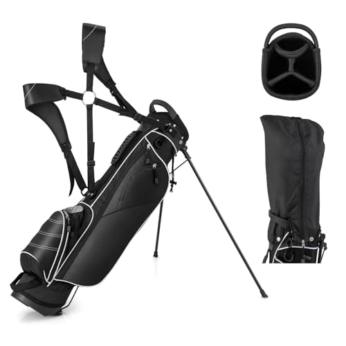 GYMAX Golftasche, stabile Golfschlägertasche mit Griffen & Ständer, Golf-Reisetasche tragbar (Schwarz)