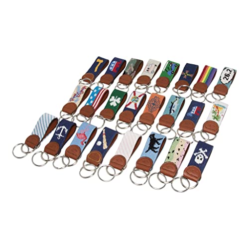 Image of Leather Hand-Stitched Needlepoint Key Fob or Key Chain