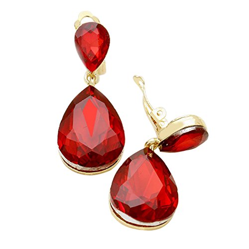 Aretes Clip On con Cristal Doble Gota 1.75"