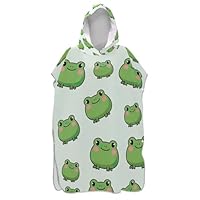 EOSDT Surf Poncho Changing Robe for Adults Hooded Swimming Towel Quick Dry Cute Green Cartoon Frogs Womens Ponchos with Hood One Size