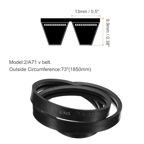 Image of uxcell 2 /A71 or 2 /4L730 Banded V-Belt Classic Wrapped Rubber, 2 Banded /2 Ribs, A Profile, 71 inch(1800mm) Inside Circumference