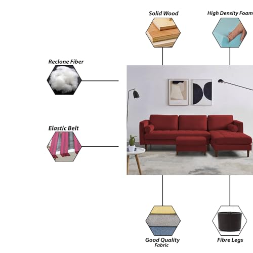 Image of Lezra RHS 4 Seater L Shape Sofa Set with Center Table for Living Room (Maroon Fabric) Premium Fabric Sofa