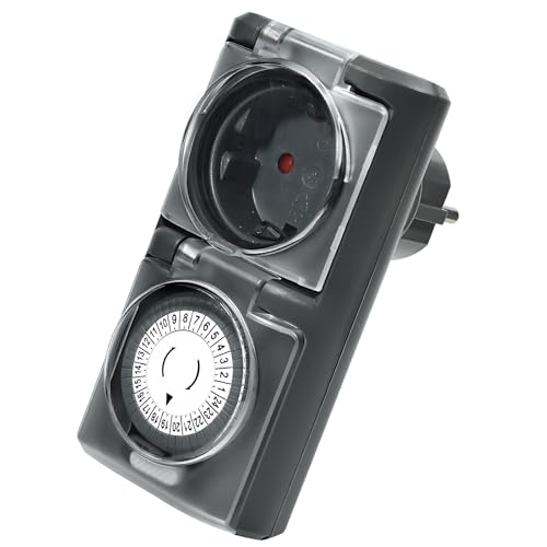 Zeitschaltuhr Aussenbereich 24-Stunden-Mechanische Zeitschaltuhr Steckdose Outdoor IP44 Wasserdicht Timer Steckdose mit Kindersicherung & Schutzabdeckung für Poolpumpen Lichter Weihnachtsdeko