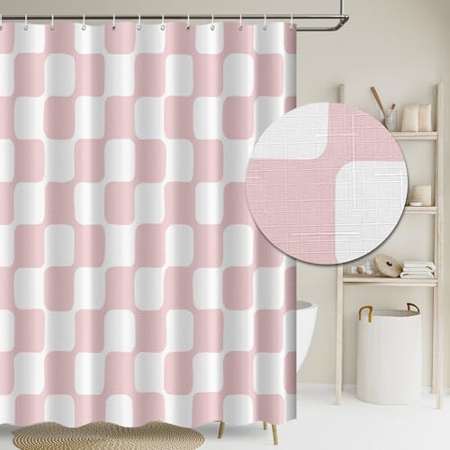 Tititex Retro Checkerboard Grid Pattern 140gsm Faux Linen Fabric Shower