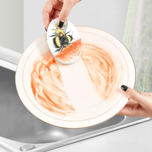 Image of Kcldeci 3 Pack Kitchen Scrub Sponges Fluffy Bumblebee Kitchen Dish Sponge Non-Scratch Microfiber Sponge for Household Cleaning Dishes, Pots and Pans