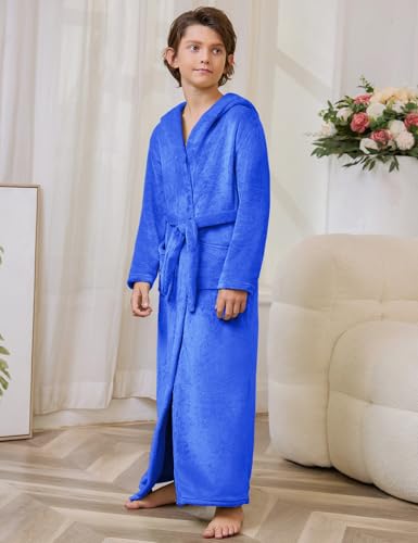 Image of Jxstar Girls Bathrobes Kids Long Hooded Robes Plush Full Length Coral Fleece Pajamas Sleepwear