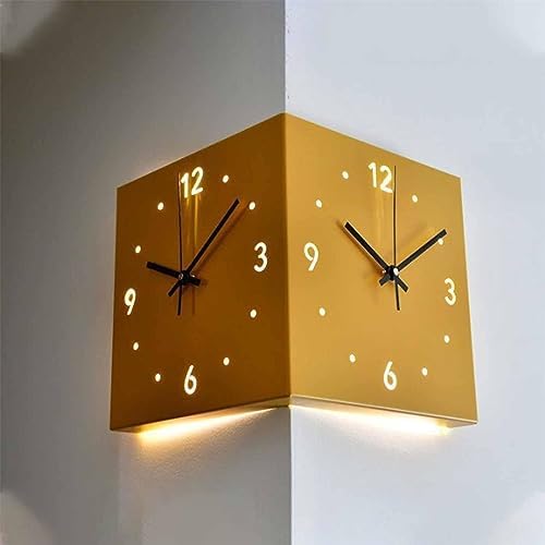 Reloj de pared Corne de doble cara, reloj de esquina, reloj de pared de esquina luminoso con sensor con escala numeral, funciona con pilas, reloj de
