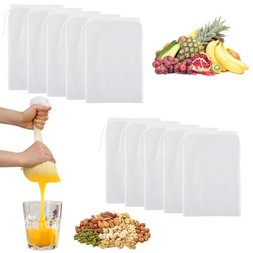 Guyode 10 Pièces Sac à Lait, 20 X 30 cm Sac Lait Végétal, Tissu en Nylon Réutilisable pour Filtrer le Jus, Blanc Filtre Passoire en Tissu, Sac en Tissu de Noix, Filtrer du Jus Végétal