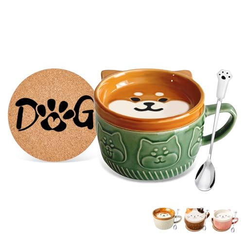 Regalos para las mujeres su lindo perro Kawaii tazas de café con tapas, regalos de cumpleaños de Navidad para las niñas amigo de los animales de café de cerámica taza de té de postre platillo Set Regalos para las mujeres su lindo perro Kawaii tazas de café con tapas, regalos de cumpleaños de Navidad para las niñas amigo de los animales de café de cerámica taza de té de postre platillo Set