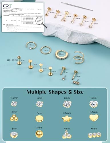 ORAZIO 14K Gold Filled Nose Rings Studs Hoops for Women Men 20G 18G Hypoallergenic Surgical Steel Push in Threadless Flat Back Earrings CZ Helix Tragus Lip Cartilage Medusa Nostril Piercing Jewelry4