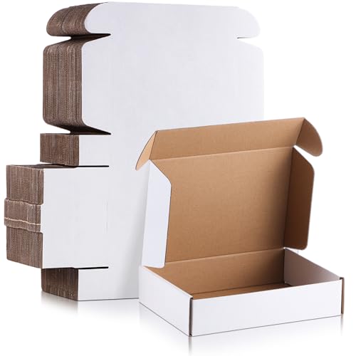 Image of Qilery 100 Pcs 9 x 6 x 2 Inches Shipping Boxes Corrugated Cardboard White Mailer Boxes Packaging for Small Business Mailing Wrapping Present Gift
