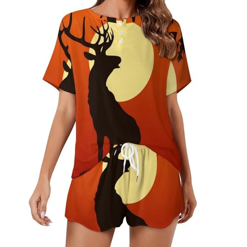 Ensemble pyjama femme cerf au coucher du soleil pour douces nuits