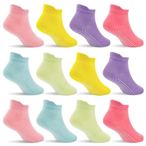 Image of Toddler Socks SkiBeaut 12 Pairs Non Slip Skid Ankle Socks For Kids Boys Grips Cotton Crew Socks For 1-10 Years