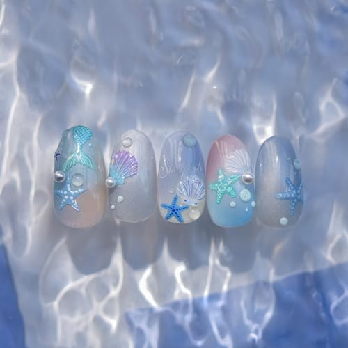 Xiannaipai XIANNAIPAI283 Summer Nail Art Stickers 5D Embossed Shell Starfish Nail Stickers Cute Dolphin Mermaid Nail Art Design Summer Sea Theme Nail Decals Self Adhesive Nails Supplies thumb #6