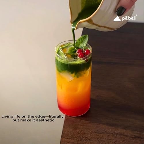 Image of PEBELLIFEWARE Aesthetic Glass Coffee Mugs (Set of 2) - Premium Borosilicate Clear Drinking Glasses Wide Minimalist 300ml for Coffee, Matcha, Smoothies - Microwave & Dishwasher Safe