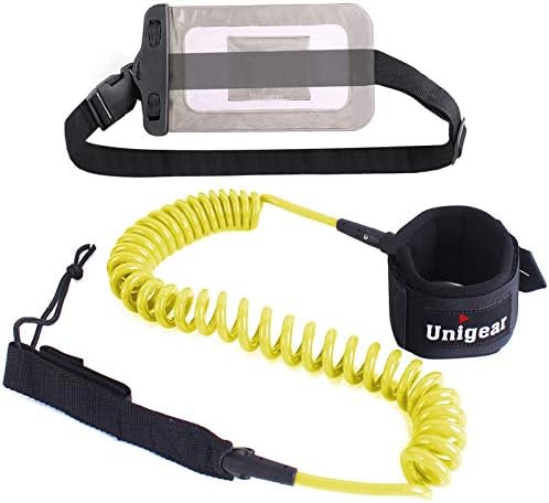Unigear Premium SUP Leash 10' Coiled Stand Up Paddle Board Surfboard Leash Stay on Board with Waterproof Phone Case/Wallet (Yellow)