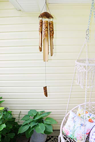 Beachcombers Burnt Flower Bamboo Wind Chime Coconut Top And Burnt Tropical Flower Design Bamboo Pieces Coastal Decor Decoration Brown #TOP3