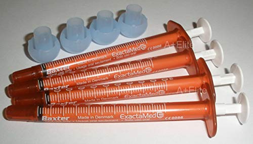 BAXA ExactaMed Oral Liquid Medication Syringe 0.5cc/0.5mL 4/PK Amber Medicine Dose Dispenser with Cap Exacta-Med Baxter Comar Latex Free