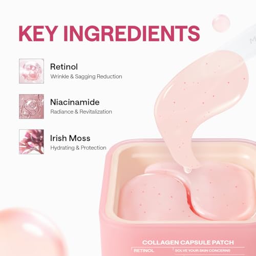 Image of MEDIHEAL Retinol Capsule Eye Patches - Korean Hydrogel Under Eye Patch for Fine Lines, Wrinkles & Firming- Full Coverage(70mm Wide) - Non Irritating, Encapsulated Retinol, 60 Count