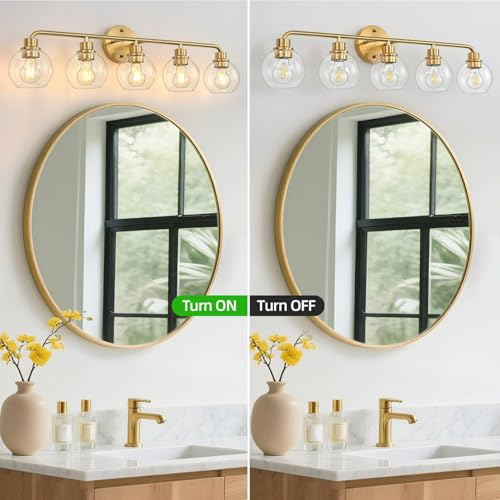 Image of Bathroom Light Fixtures Gold Vanity Light 5 Light Brushed Brass