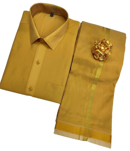 Men's Fashion Art Silk Shirt And Dhotis Combo - Full Sleeve