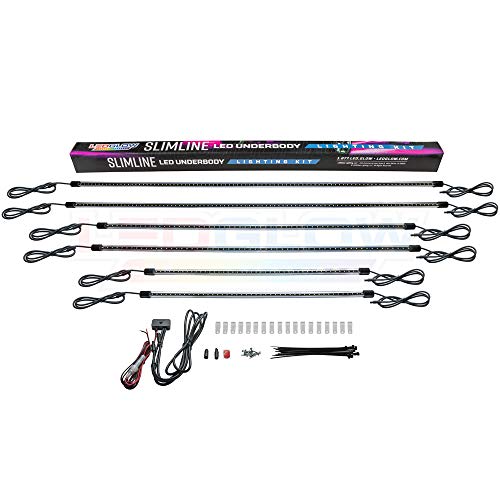Ledglow 6Pc White Truck Slimline Led Underbody Underglow Accent Neon Lighting Kit - Solid Color Illumination - Water Resistant, Low Profile Tubes - Included Power Switch Turns Lights On & Off #TOP5