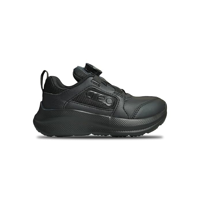 Image of CREG Kids Black School Shoes with Rotary Dial Closure | Lightweight Comfortable Running Shoes for Boys & Girls | Anti-Slip Sole Walking
