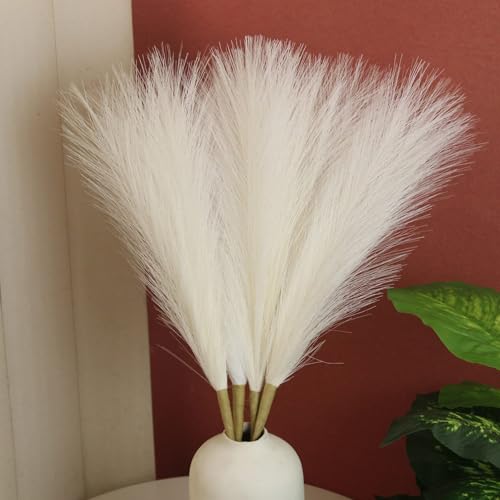 Image of CURATED CART Faux Pampas Grass Set of 6 Small Artificial Flowers for Home Decoration, Office, Bedroom, Living Room, Table Decor and Craft Corner Styling, White Color, 41 cm Height, (Without Vase)