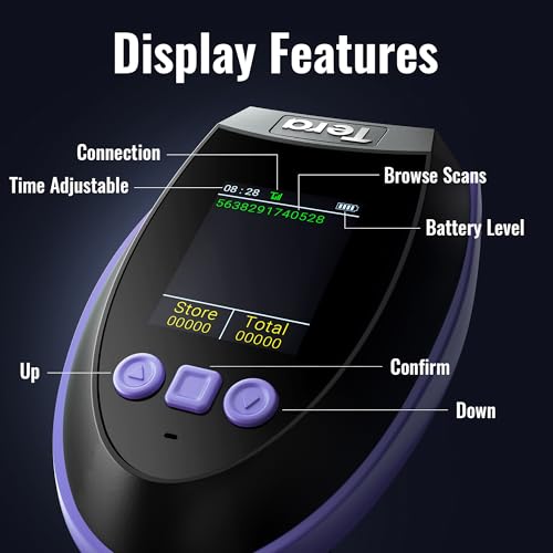 Tera Barcode Scanner with Digital Setting Screen & Keypad, Pro Version Extra Fast Scanning Speed, Works with Bluetooth 2.4G Wireless & USB Wired, 1D 2D QR Handheld Bar Code Reader Model HW0009 Purple by Tera - Image 2