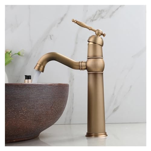 Grifo de baño de latón antiguo monomando con caño giratorio para lavabo montado en cubierta