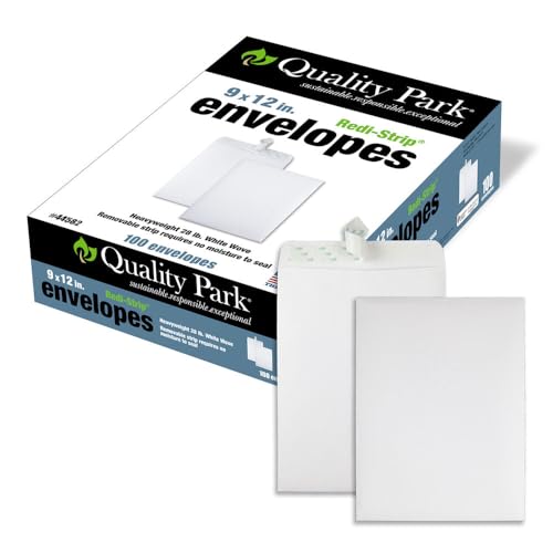 Quality Park QUA44582 - Sobres de catálogo autosellantes de 9.0 x 12.0 in, para envío, organización y almacenamiento, color blanco, papel pesado de 28 libras, 100 por caja (QUA44582)