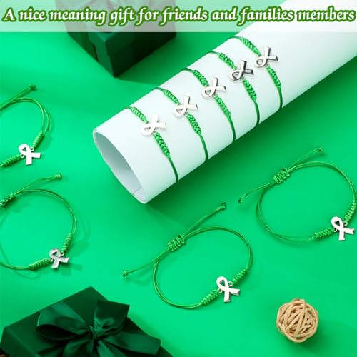 Sasylvia Mental Health Awareness Month Bracelets Gifts Adjustable Green Ribbon Bracelets for Men Women3