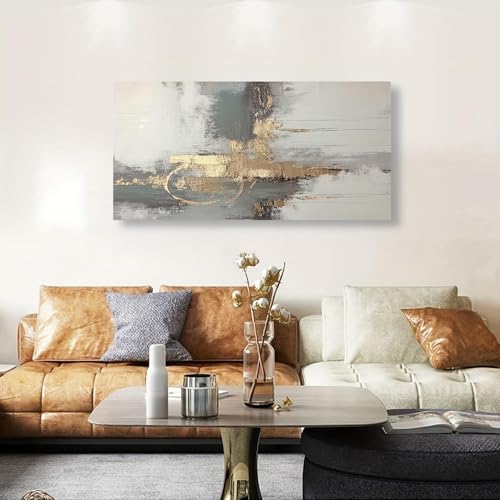 Art mural sur toile abstrait haut de gamme peinture gris blanc 70x160cm