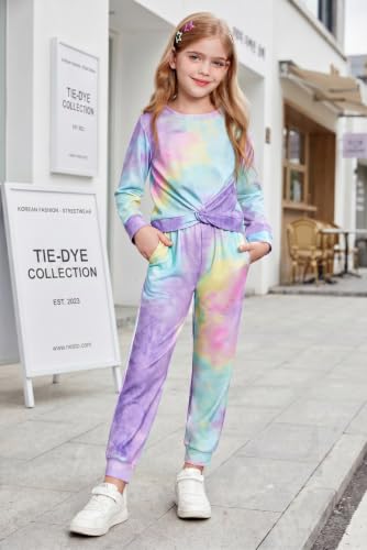 Image of Arshiner Girls 2 Piece Outfits Fashion Twist Front Tracksuit Long Sleeve Pullover Sweatshirt Sweatpants Jogger set Sweatsuit