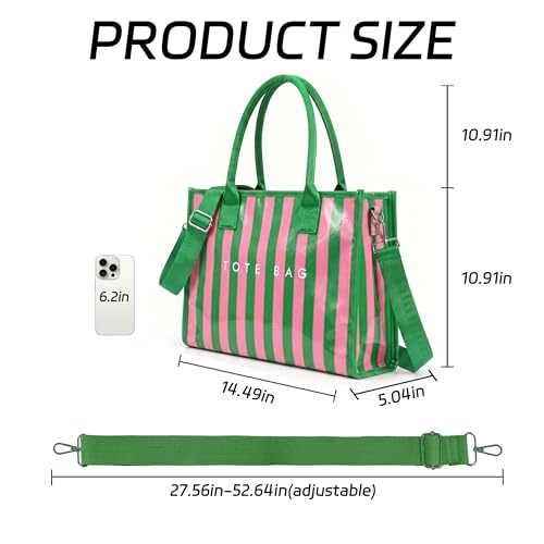 Image of GISMTR PVC Tote Bag for Women Large Letters Print Hobo Handbags Kraft Paper Shoulder Bag with Strap for Work Travel