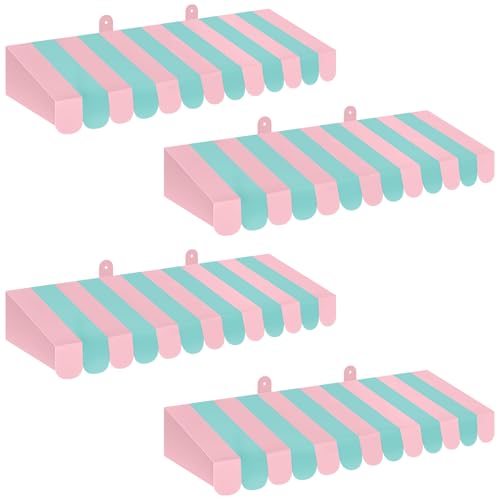 Image of Boao 4 Pcs 3D Cardboard Awning Decor,Pink and Green,Striped Style
