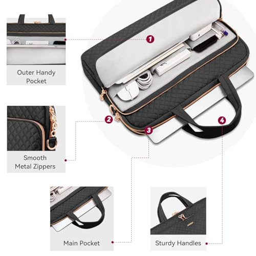 Laptop Bag Case 17 17.3 inch for Women Men Computer Briefcase Compatible with Dell XPS Inspiron, HP Pavilion Omen, LG Gram, Lenovo, ASUS, Acer, Messenger Shoulder Bag with Strap Handle, Black4