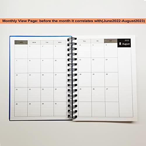 Academic Diary 2022-2023 Week to View A5, Monthly Planer Runs from June 2022 to August 2023 with Calendar and Address Note, Spiral Bound with Hardcover and Back Pocket