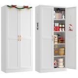 Polup White Kitchen Pantry Cabinet, 71 Inch Tall Metal Storage Cabinet with Doors and Shelves, Pantry Cabinets for Kitchen Storage, Freestanding Cupboard for Living, Dining Room, Assemble Required