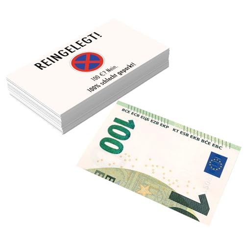 Falkenhorn Lustige 100 Euro Parkkarten 50er-Pack Humorvolle Fake Strafzettel für Falschparker Witzige Spaßartikel & Geschenkidee für Autofahrer wetterfest Made in Germany Auto Gag Karten