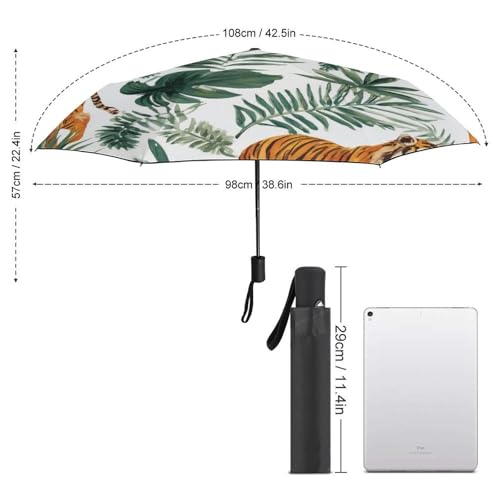 Parapluie pliant aquarelle tigre et verdure aux finitions soignées - 2