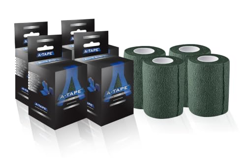Image of A-Tape Breathable Self Adhesive Cohesive Bandage Wrap - Athletic Non-Woven for Sports, Medical Use, Injuries, Knee & Wrist Support - Suitable for Humans & Pets (Forest Green, 7.5 cm Pack Of 4)