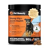 Senior Hemp Hip & Joint Support, Hemp for Dogs, Mobility Support for Senior Dogs, Glucosamine, Collagen, MSM, Green Lipped Mussel, Helps Discomfort (Peanut Butter, 90)
