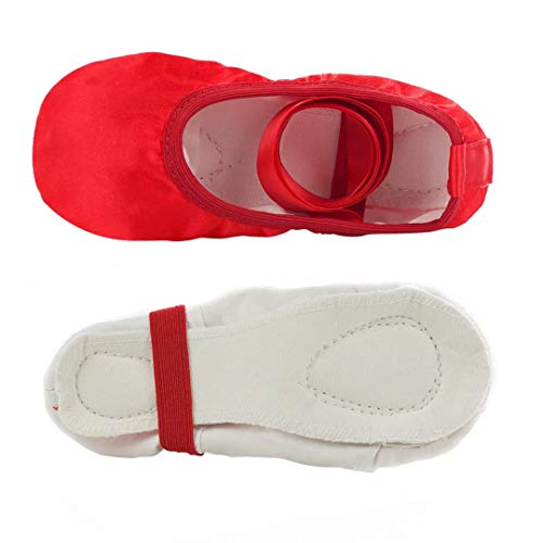 iCKER Girls Pink Ballet Dance Shoes Split Sole with Satin Ballet Slippers Flats Gymnastics Shoes 4 M Big Kid