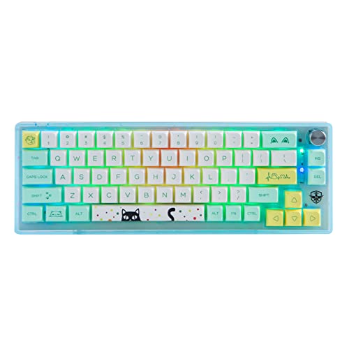 BOYI TD66 65% Hot Swappable Tri-Mode Transparent Mini RGB Knob Keyboard,2.4G/Bluetooth5.0/Type-C Wired Gateron Yellow Switch Mechanical Gaming Keyboard (Cute Animal XDA Keycaps)