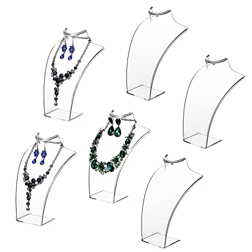 MyGift Premium Clear Acrylic Necklace Bust and Earring Display Stand - Countertop 3D Jewelry Holder, Set of 6