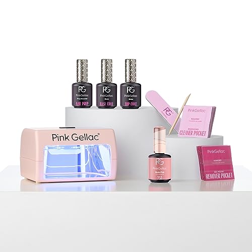 Pink Gellac Kit Vernis Semi Permanent - Manucure Kit Semi Permanent Complet avec Lampe UV LED Compacte Rose, 1 Couleur Rose 15 ml, Top et Base Coat Gel UV,...