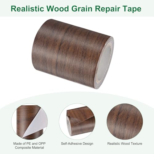 Image of M METERXITY 1-Roll Wood Grain Repair Tape, 2.24in x 15ft Textured Realistic Self-Adhesive Wood Floor Tape Contact Paper for Furniture /Floors /Home [Dark Brown Pine]
