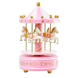 Carrossel Cavalinho Musical Caixinha De Música Quarto Bebê (Rosa, Médio)